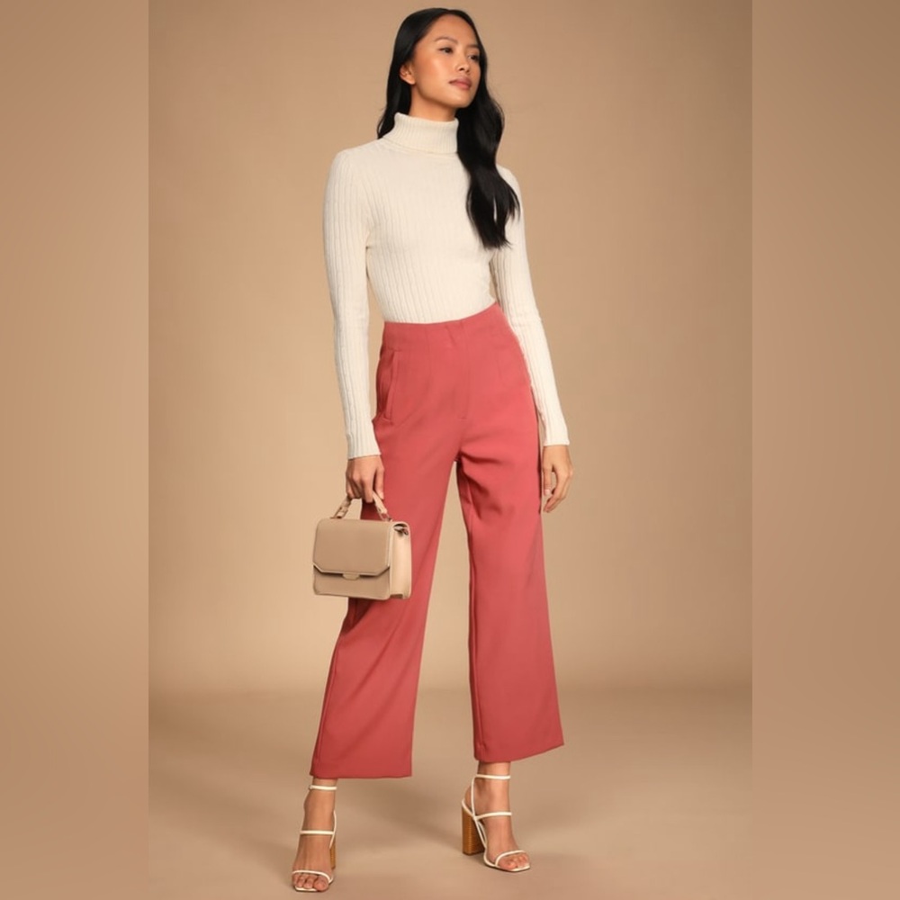 Lulu’s mauve pink high waisted wide leg trouser pants